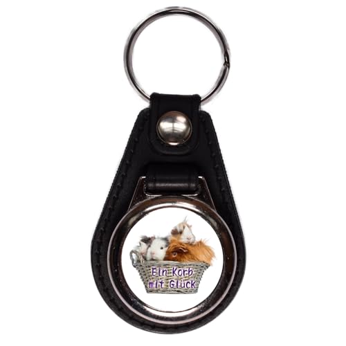 MotivMonster - Ein Korb Glück Meerschweinchen - Schlüsselanhänger mit Einkaufswagenchip - Handmade - aus Kunstleder mit magnetischem Chip - Anhänger mit Einkaufschip von MotivMonster