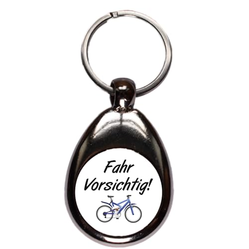MotivMonster - Fahr Vorsichtig! - Fahrrad - Schlüsselanhänger mit Einkaufswagenchip - Handmade - aus Metall mit magnetischem Chip - Anhänger mit Einkaufschip von MotivMonster