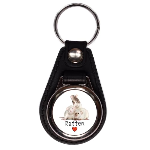MotivMonster - Ratten Herz - Schlüsselanhänger mit Einkaufswagenchip - Handmade - aus Kunstleder mit magnetischem Chip - Anhänger mit Einkaufschip von MotivMonster