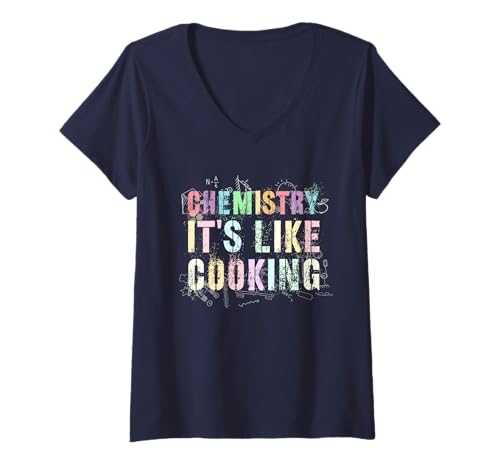 Damen Retro Chemie It's Like Cooking Physik Team Teacher Learn T-Shirt mit V-Ausschnitt von Motivated Think Nerd Inspire Women Squad Crew