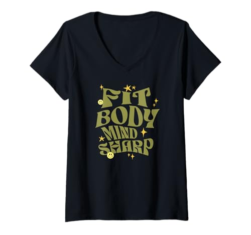 Damen Fit Körper Geist Scharf Retro Humor für Fitnessfreunde T-Shirt mit V-Ausschnitt Damen Fit Körper Geist Scharf Retro Humor für Fitnessfreunde T-Shirt mit V-Ausschnitt von Motivation Fitness Wellness Gym Humor Zitat