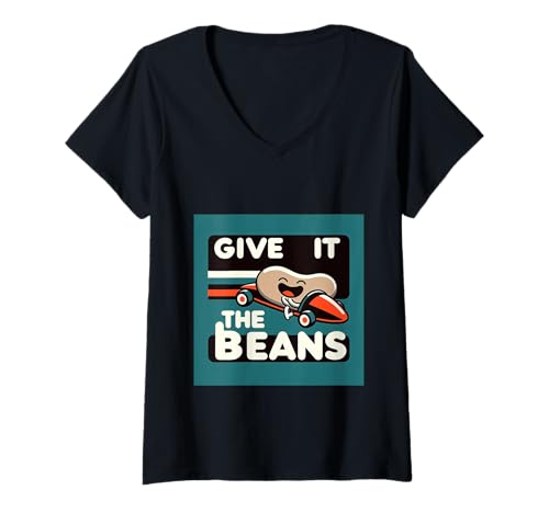 Damen Give It The Beans Energetische Motivation |- T-Shirt mit V-Ausschnitt Damen Give It The Beans Energetische Motivation |- T-Shirt mit V-Ausschnitt von Motivation Kraftstoffschub