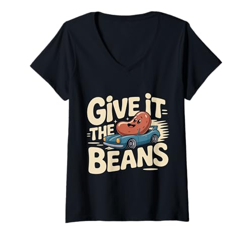 Damen Give It The Beans Energetische Motivation |- T-Shirt mit V-Ausschnitt Damen Give It The Beans Energetische Motivation |- T-Shirt mit V-Ausschnitt von Motivation Kraftstoffschub
