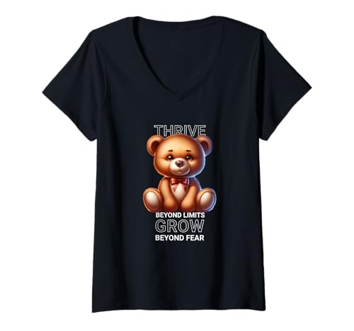 Damen Motivierender Teddybär - Thrive Beyond Limits & Grow T-Shirt mit V-Ausschnitt Damen Motivierender Teddybär - Thrive Beyond Limits & Grow T-Shirt mit V-Ausschnitt von Motivation Teddybear Tees