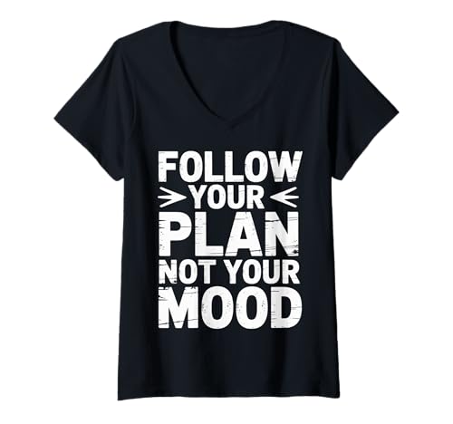 Damen Follow Your Plan Not Your Mood Disziplin -Denkweise - T-Shirt mit V-Ausschnitt Damen Follow Your Plan Not Your Mood Disziplin -Denkweise - T-Shirt mit V-Ausschnitt von Motivation Zitate Produktivitätssteigerung