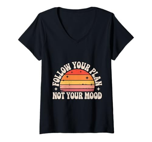 Damen Follow Your Plan Not Your Mood Disziplin -Denkweise - T-Shirt mit V-Ausschnitt Damen Follow Your Plan Not Your Mood Disziplin -Denkweise - T-Shirt mit V-Ausschnitt von Motivation Zitate Produktivitätssteigerung