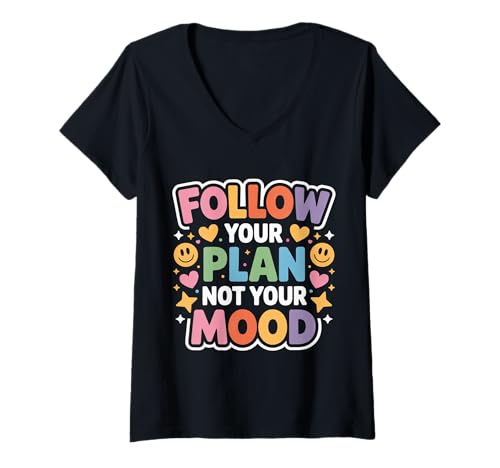 Damen Follow Your Plan Not Your Mood Disziplin -Denkweise - T-Shirt mit V-Ausschnitt Damen Follow Your Plan Not Your Mood Disziplin -Denkweise - T-Shirt mit V-Ausschnitt von Motivation Zitate Produktivitätssteigerung