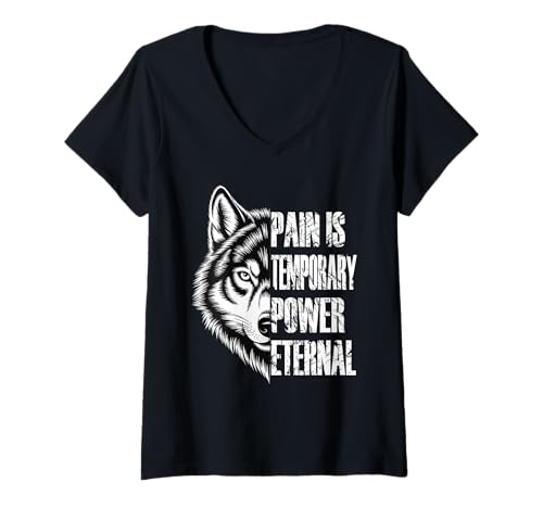 Damen Motivierender Wolf und kraftvolles Zitat T-Shirt mit V-Ausschnitt Damen Motivierender Wolf und kraftvolles Zitat T-Shirt mit V-Ausschnitt von Motivational And Inspirational Apparel Co.