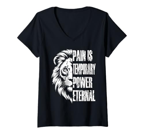 Damen Motivierendes Zitat mit wildem Löwenaufdruck T-Shirt mit V-Ausschnitt von Motivational And Inspirational Apparel Co.