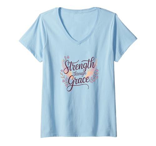 Damen Strength Through Grace Shirt — Motivation und Inspiration T-Shirt mit V-Ausschnitt Damen Strength Through Grace Shirt — Motivation und Inspiration T-Shirt mit V-Ausschnitt von Motivational Faith and Inspiration Design
