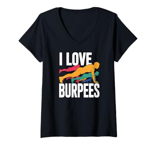Damen I Love Burpees Passion Übung T-Shirt mit V-Ausschnitt Damen I Love Burpees Passion Übung T-Shirt mit V-Ausschnitt von Motivational Fitness Workout Apparel