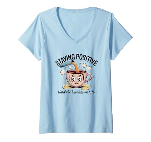Damen Positiv bleiben, bis die Panne trifft T-Shirt mit V-Ausschnitt Damen Positiv bleiben, bis die Panne trifft T-Shirt mit V-Ausschnitt von Motivational Humor Coffee Lovers Stress