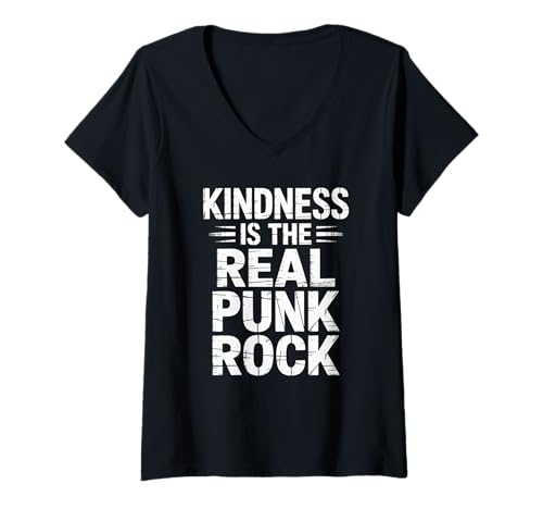 Damen Inspirierender Spruch Kindness is The Real Punk Rock Zitat T-Shirt mit V-Ausschnitt Damen Inspirierender Spruch Kindness is The Real Punk Rock Zitat T-Shirt mit V-Ausschnitt von Motivational Humor Music Attitude Positive Rebel