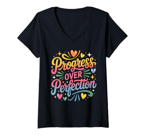 Damen Fortschritt über Perfektion Back to School Lehrer Pädagogen T-Shirt mit V-Ausschnitt Damen Fortschritt über Perfektion Back to School Lehrer Pädagogen T-Shirt mit V-Ausschnitt von Motivational Inspiration Quote Para Paraeducator
