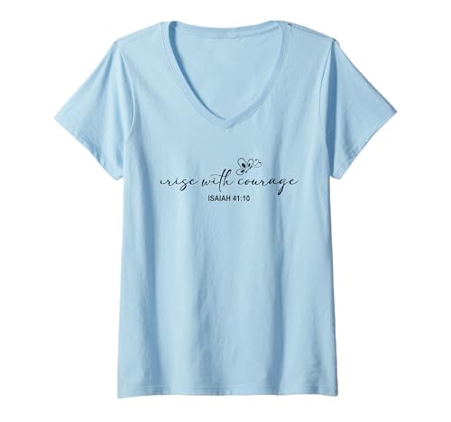 Damen Rise with Courage Christian Religion Bible Scripture Message T-Shirt mit V-Ausschnitt Damen Rise with Courage Christian Religion Bible Scripture Message T-Shirt mit V-Ausschnitt von Motivational Inspirational Bible Verse Quote Gifts