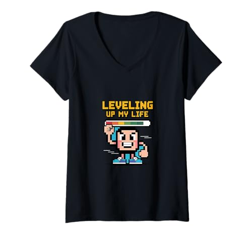 Damen Pixel-Gamer-Kunst auf EIN neues Level bringen T-Shirt mit V-Ausschnitt Damen Pixel-Gamer-Kunst auf EIN neues Level bringen T-Shirt mit V-Ausschnitt von Motivational Pixel Gamer Quotes