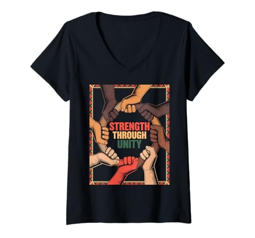 Damen Inspirierender Spruch Stärke durch Einheit Solidarität Kraft T-Shirt mit V-Ausschnitt Damen Inspirierender Spruch Stärke durch Einheit Solidarität Kraft T-Shirt mit V-Ausschnitt von Motivational Quote Equality Diversity Community