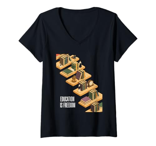 Damen Inspirierender Spruch Education is Freedom Book Lover Teacher T-Shirt mit V-Ausschnitt Damen Inspirierender Spruch Education is Freedom Book Lover Teacher T-Shirt mit V-Ausschnitt von Motivational Quote Knowledge Learning Student