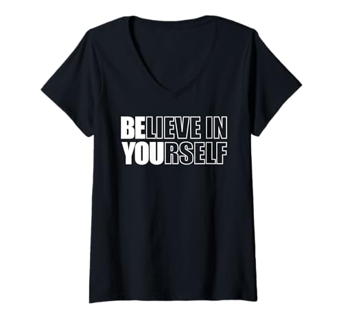 Damen Believe In Yourself Motivierendes Zitat Inspiration Positive T-Shirt mit V-Ausschnitt Damen Believe In Yourself Motivierendes Zitat Inspiration Positive T-Shirt mit V-Ausschnitt von Motivational Quote Tees & gift