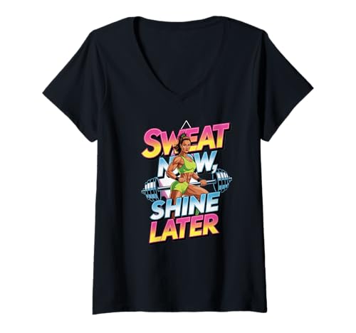 Damen Sweat Now Shine Later Motivierendes Fitness-Studio Zitat T-Shirt mit V-Ausschnitt Damen Sweat Now Shine Later Motivierendes Fitness-Studio Zitat T-Shirt mit V-Ausschnitt von Motivational Workout Fitness and Gym Love