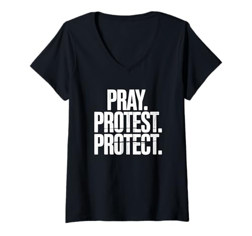 Damen Beten, Protesten, Schützen, Drucken Motivierendes Statement-Design T-Shirt mit V-Ausschnitt von Motivational quote, Freedom expression