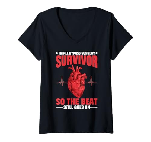 Damen Triple Bypass Survivor Beat Still Goes On T-Shirt mit V-Ausschnitt Damen Triple Bypass Survivor Beat Still Goes On T-Shirt mit V-Ausschnitt von Motivationsherzverbesserung