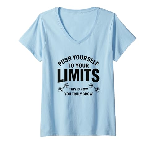 Damen Push Yourself To Your Limits – Starke Trainingsmotivation T-Shirt mit V-Ausschnitt Damen Push Yourself To Your Limits – Starke Trainingsmotivation T-Shirt mit V-Ausschnitt von Motivationskraft Studio
