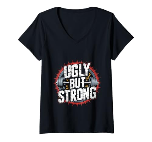 Damen Ugly But Strong Kraftkomfortvertrauen Positivität T-Shirt mit V-Ausschnitt Damen Ugly But Strong Kraftkomfortvertrauen Positivität T-Shirt mit V-Ausschnitt von Motivationskraftkomfort Humor