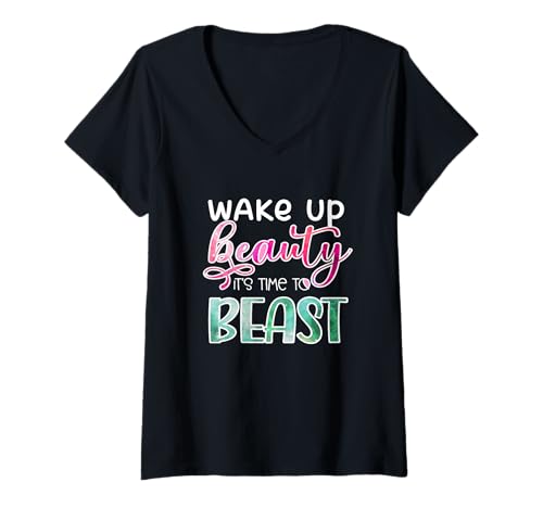 Damen Wachen Sie auf, Schönheit, Zeit zum Biest, motivierend T-Shirt mit V-Ausschnitt Damen Wachen Sie auf, Schönheit, Zeit zum Biest, motivierend T-Shirt mit V-Ausschnitt von Motive Eight