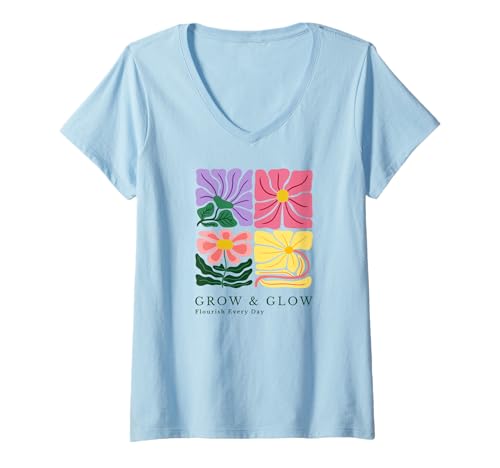 Damen Grow and Glow - Blumen Motivation Inspiration Self Care T-Shirt mit V-Ausschnitt Damen Grow and Glow - Blumen Motivation Inspiration Self Care T-Shirt mit V-Ausschnitt von Motivierende Designs