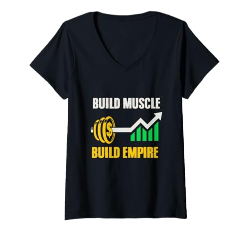 Damen Muskeln aufbauen, Imperium aufbauen, Dollar-Hantel-Diagramm, T-Shirt mit V-Ausschnitt Damen Muskeln aufbauen, Imperium aufbauen, Dollar-Hantel-Diagramm, T-Shirt mit V-Ausschnitt von Motivierende Grafik für Bodybuilding-Studio-Untern