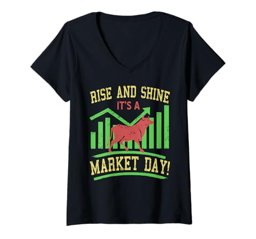 Damen Steh Auf Strahle Markt Tag Bulle Börsenhandel T-Shirt mit V-Ausschnitt Damen Steh Auf Strahle Markt Tag Bulle Börsenhandel T-Shirt mit V-Ausschnitt von Motivierte Trader Für Börsenfans