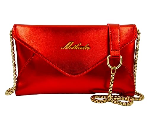 Motleader Abendtasche Umschlag Clutch Geldbörsen für Frauen Metallic Leder Kleine Crossbody Taschen Sparkle Geldbörse für Abschlussball Hochzeit, Cocktailrot, Medium, Cocktail Rot (Logo) von Motleader