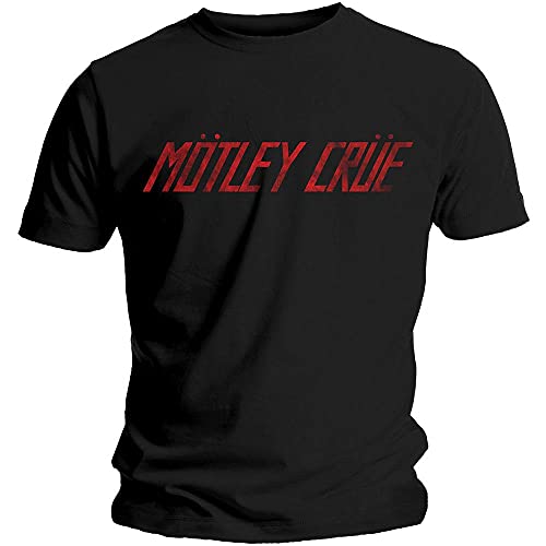 Motley Crue Herren Distressed Logo T-Shirt, Schwarz, XL von Motley Crue