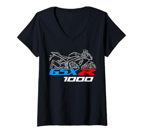 Damen GSX-R 1000 2009-2016 für Sportbike Fahrer Motorrad T-Shirt mit V-Ausschnitt von Moto Animals