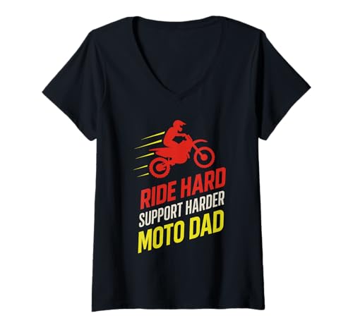 Damen Motocross Dad Race Day Pit Crew Lustiges Support-Team T-Shirt mit V-Ausschnitt Damen Motocross Dad Race Day Pit Crew Lustiges Support-Team T-Shirt mit V-Ausschnitt von Moto Dad Dirt Bike Racing Motocross Family Gift
