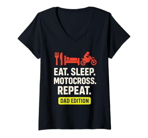Damen Motocross Dad Race Day Pit Crew Lustiges Support-Team T-Shirt mit V-Ausschnitt Damen Motocross Dad Race Day Pit Crew Lustiges Support-Team T-Shirt mit V-Ausschnitt von Moto Dad Dirt Bike Racing Motocross Family Gift