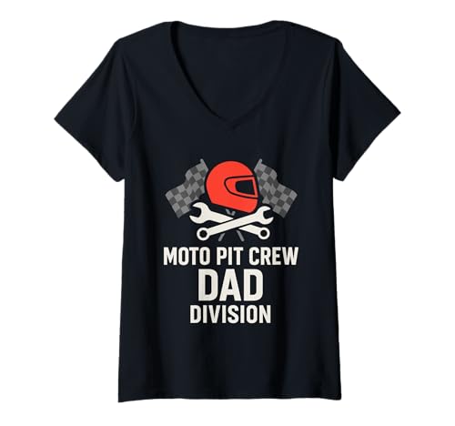 Damen Motocross Dad Race Day Pit Crew Lustiges Support-Team T-Shirt mit V-Ausschnitt Damen Motocross Dad Race Day Pit Crew Lustiges Support-Team T-Shirt mit V-Ausschnitt von Moto Dad Dirt Bike Racing Motocross Family Gift