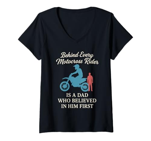 Damen Motocross Dad Race Day Pit Crew Lustiges Support-Team T-Shirt mit V-Ausschnitt Damen Motocross Dad Race Day Pit Crew Lustiges Support-Team T-Shirt mit V-Ausschnitt von Moto Dad Dirt Bike Racing Motocross Family Gift