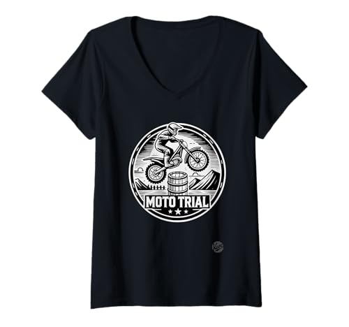 Damen Vintage Motocross Motorrad Stunt Design Moto Trial T-Shirt mit V-Ausschnitt Damen Vintage Motocross Motorrad Stunt Design Moto Trial T-Shirt mit V-Ausschnitt von Moto Trial Adventure