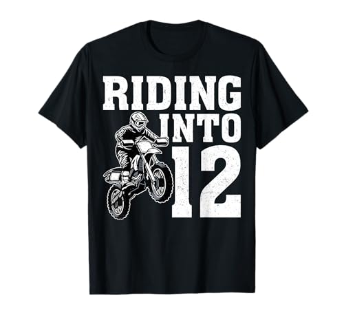 Riding Into 12 Motocross Dirt Bike Rider 12th Birthday Boy T-Shirt von Motocross 12th Birthday Gifts Co.