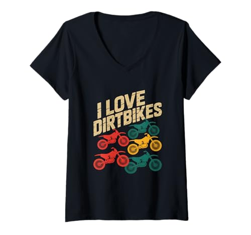 Damen Ich Liebe Dirtbikes Motocross-Enthusiast T-Shirt mit V-Ausschnitt Damen Ich Liebe Dirtbikes Motocross-Enthusiast T-Shirt mit V-Ausschnitt von Motocross Passion Dirtbike Adventure