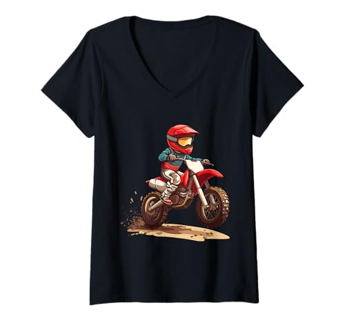 Damen Kinder Dirt Bike T-Shirt mit V-Ausschnitt von Motocross and dirt bike for kids