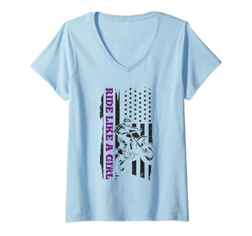 Damen Dirt Bike Girl Motocross Enduro Rider Motorrad Patriotisch T-Shirt mit V-Ausschnitt von Motocross & Dirt Bike - Apparel & Gifts