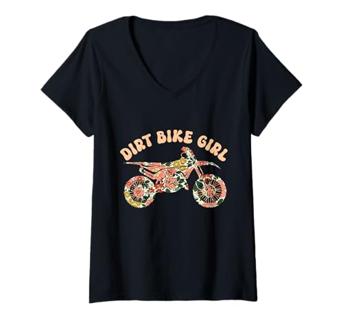 Damen Dirt Bike Girl Motocross MX Rider Motorrad Floral Hippie T-Shirt mit V-Ausschnitt Damen Dirt Bike Girl Motocross MX Rider Motorrad Floral Hippie T-Shirt mit V-Ausschnitt von Motocross & Dirt Bike - Apparel & Gifts