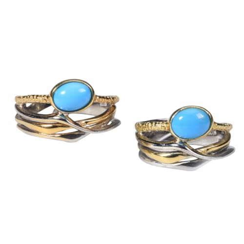 Motörform 925 Silber Ring mit Türkis & vergoldeten Akzenten – Verstellbarer Statement-Ring im Vintage-Stil mit ovalem Edelstein und skulpturalem Mehrlagen-Design für Damen und Herren von Motörform