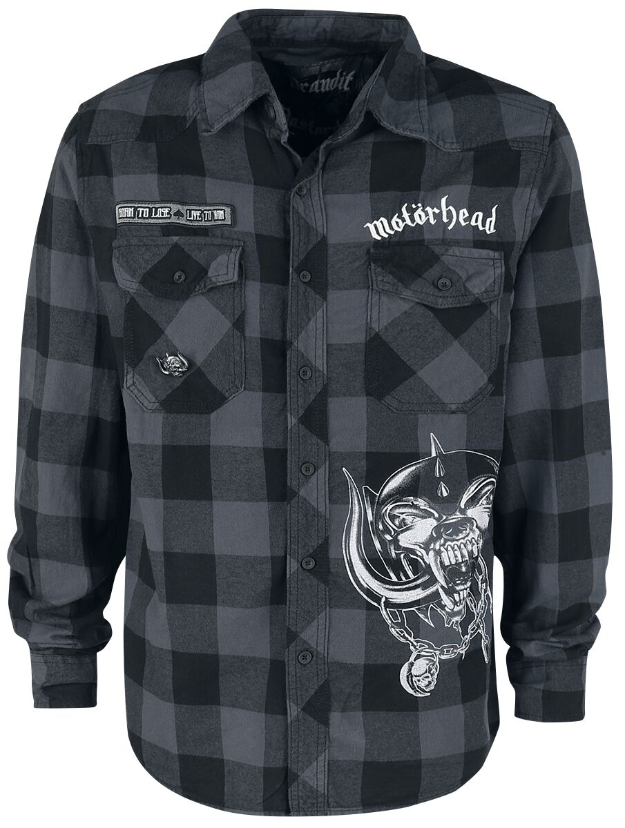 Motörhead Brandit Bastards - Checkshirt Langarmhemd schwarz grau in XL von Motörhead