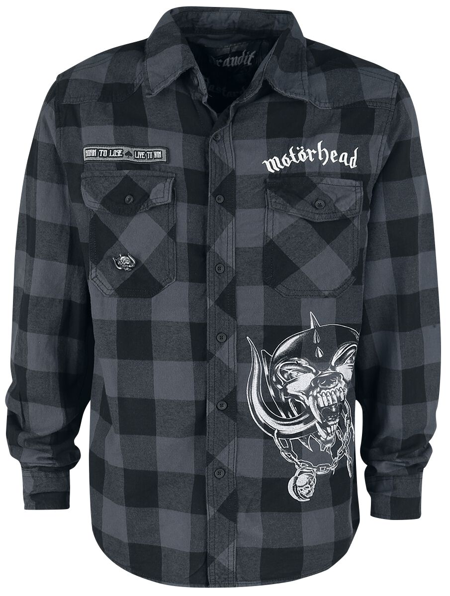 Motörhead Langarmhemd - Brandit Bastards - Checkshirt - M bis 5XL - für Männer - Größe 4XL - schwarz/grau  - Lizenziertes Merchandise! von Motörhead