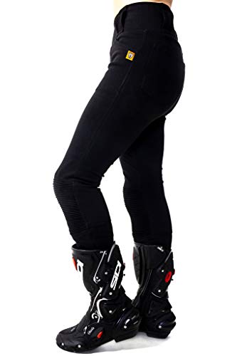 Motogirl Ribbed Knee Aramid Motorrad Leggings 100% mit Kevlar gefütterte Motorradhose Damen mit Protektoren - Schwarz Größe 42 Kurz von Motogirl