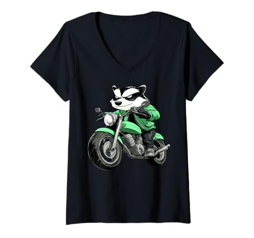 Damen Dachs Motorrad T-Shirt mit V-Ausschnitt von Motorbike Animals